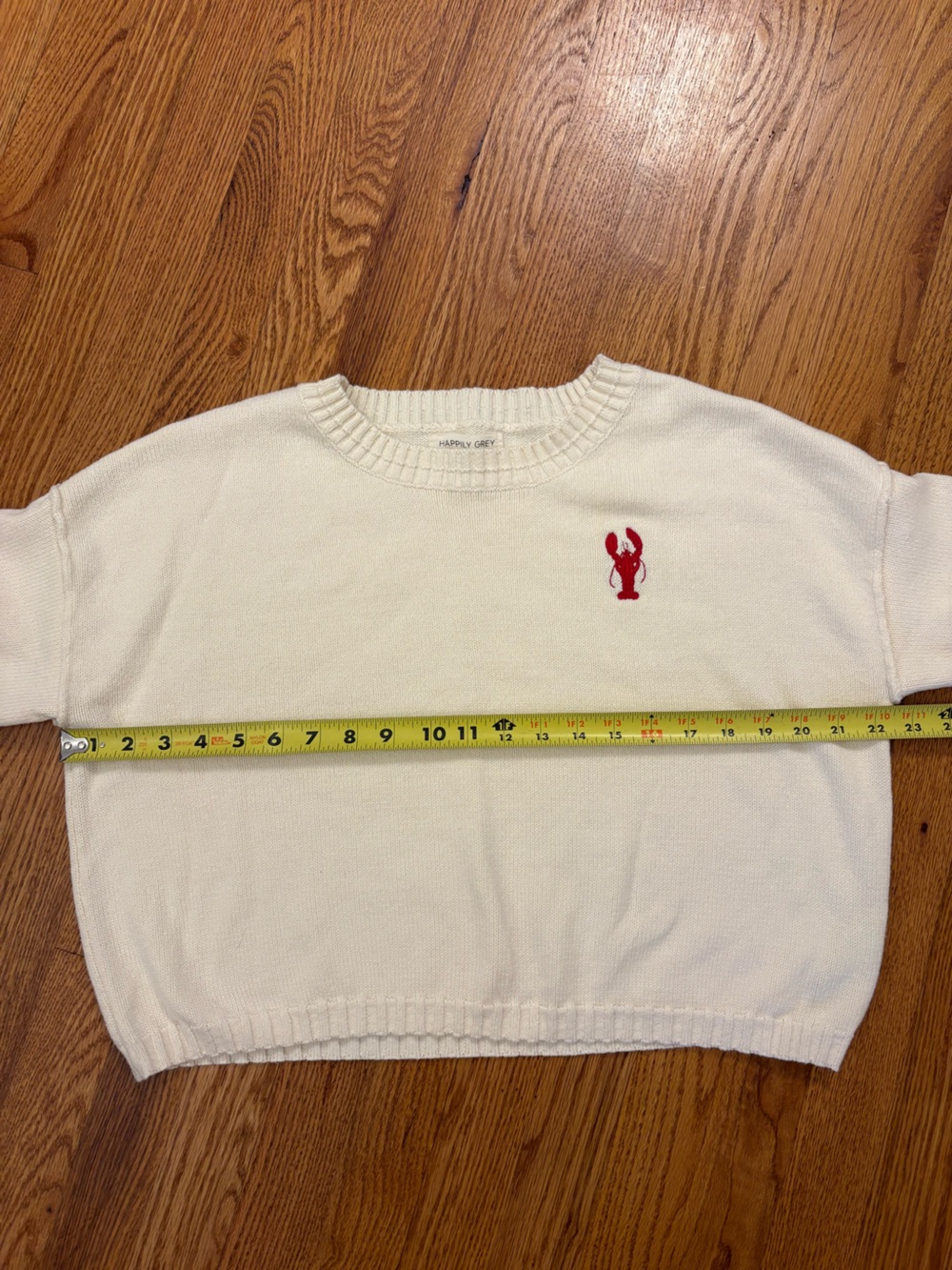 Happily Grey Lobster Embroidered Cream Knit Sweater Medium Coastal Preppy - Picture 7 of 7